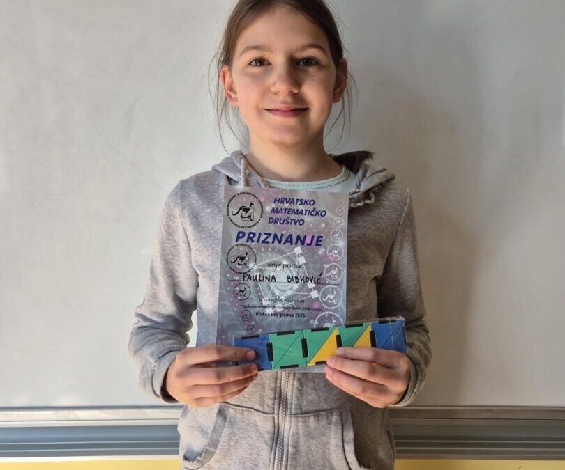 Naša učenica 4. razreda Paulina Bibković ostvarila je izvrstan uspjeh na međunarodnom matematičkom natjecanju Klokan bez granica!